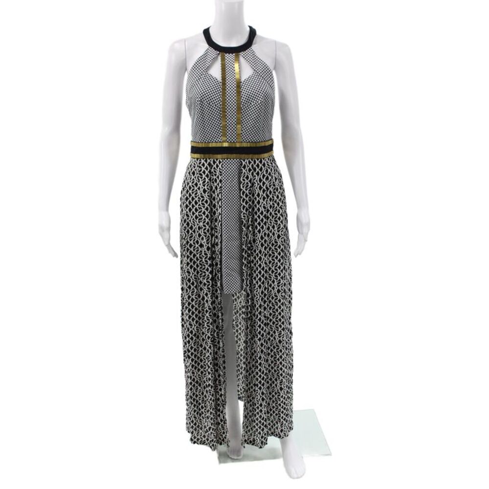 Sass & Bide Womens Maxi Halter Dress Black Geometric Viscose Size 40